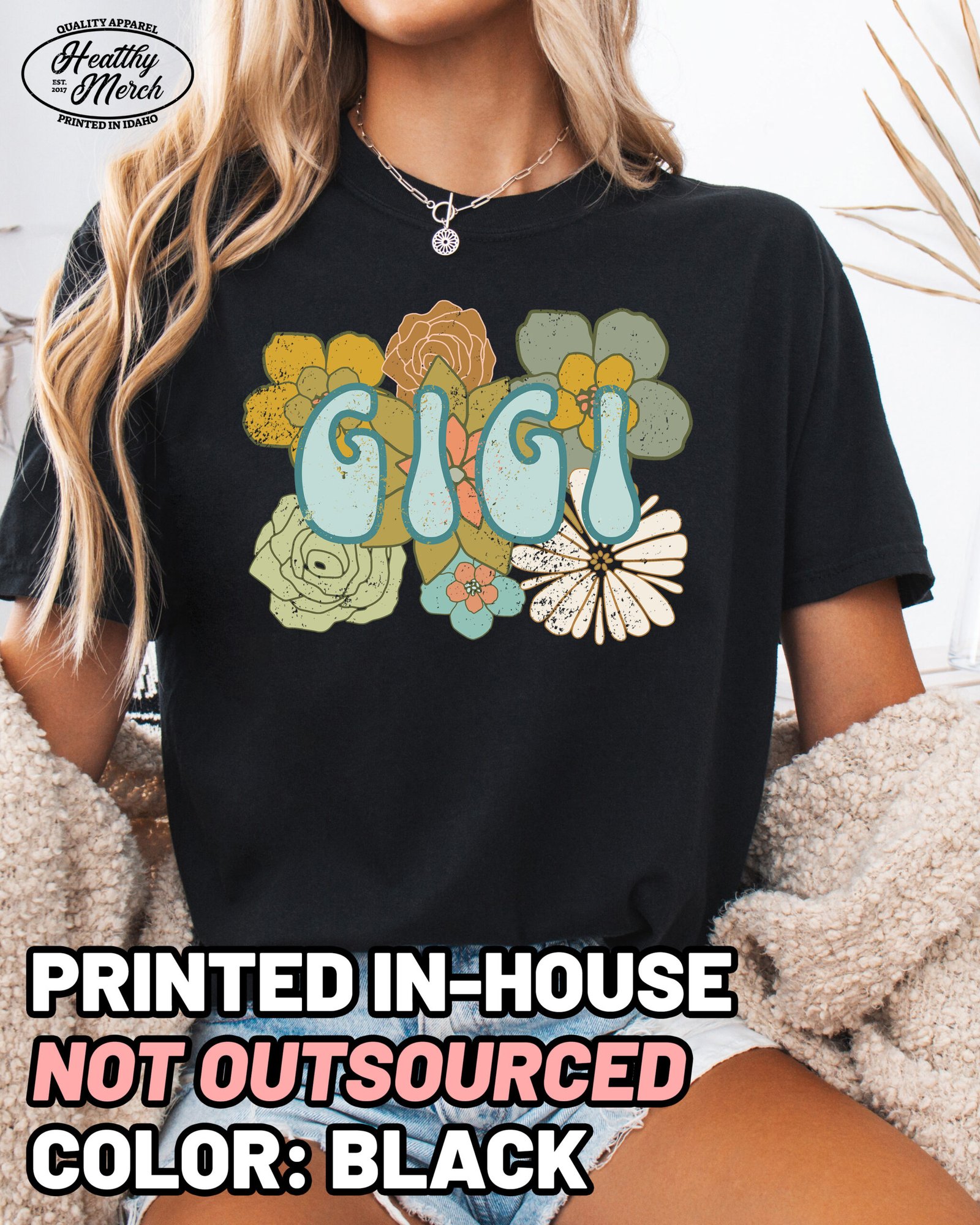 Boho Flowers Gigi Shirt Comfort Colors Grandma Tee - Image 6