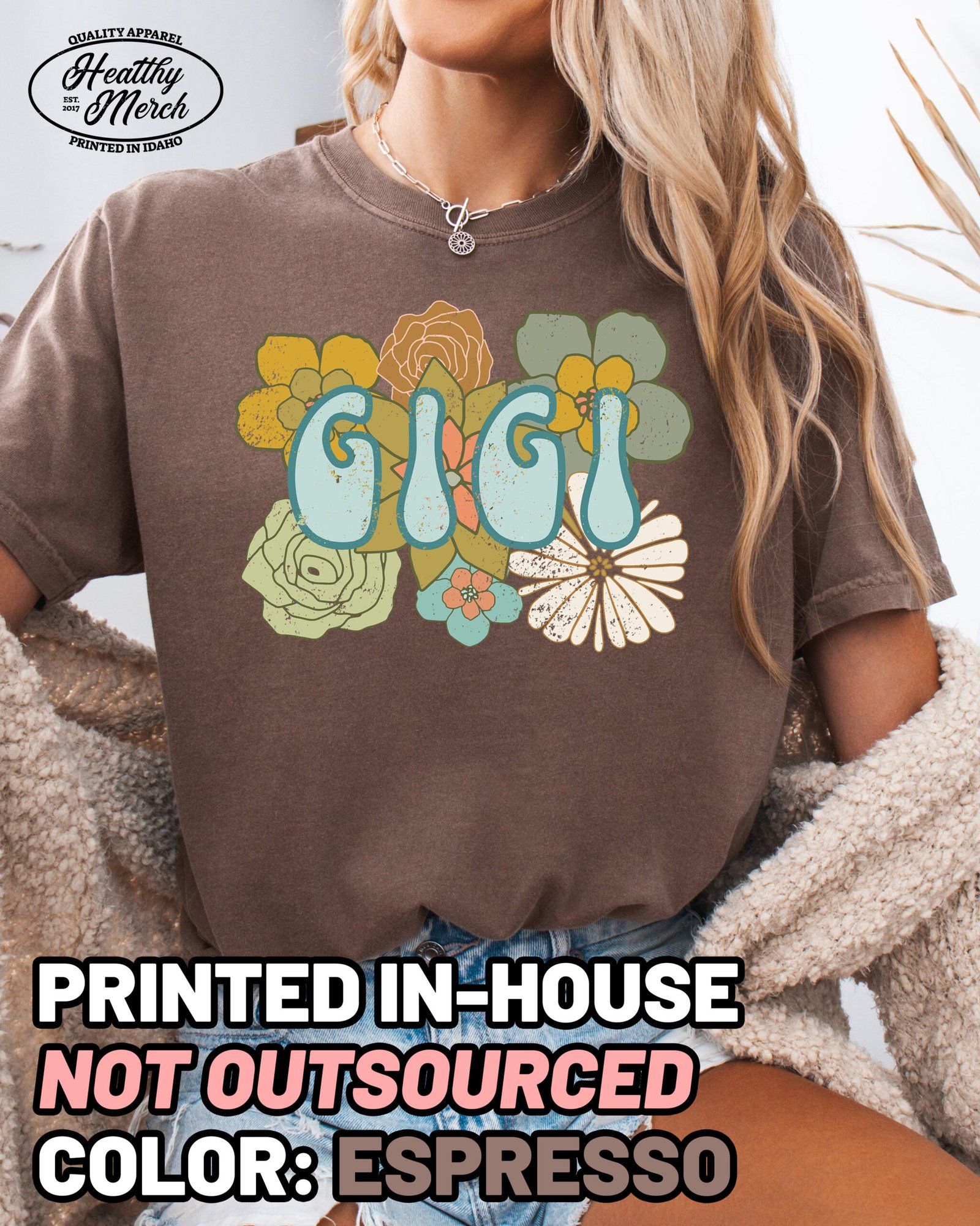 Boho Flowers Gigi Shirt Comfort Colors Grandma Tee - Image 4