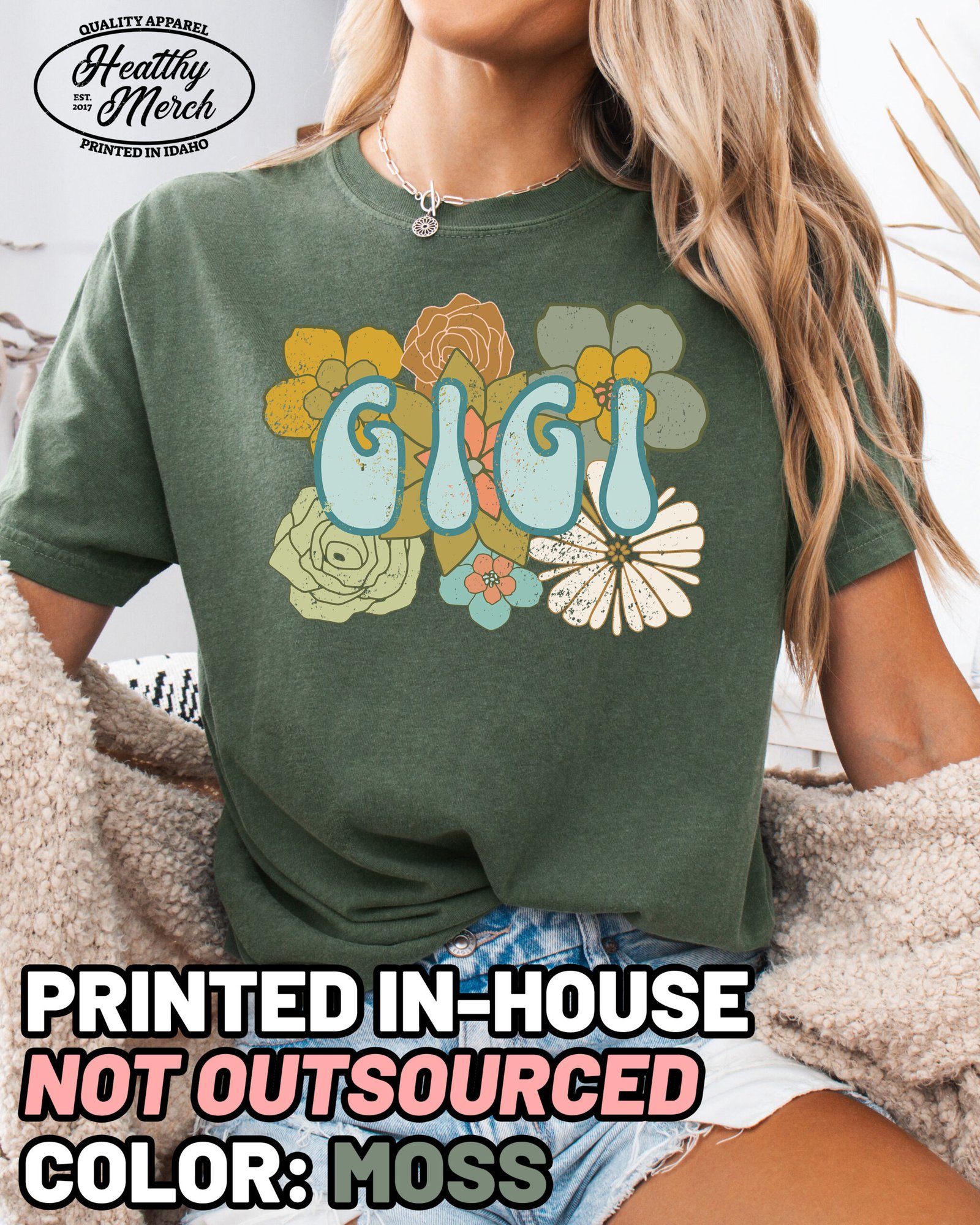 Boho Flowers Gigi Shirt Comfort Colors Grandma Tee - Image 1