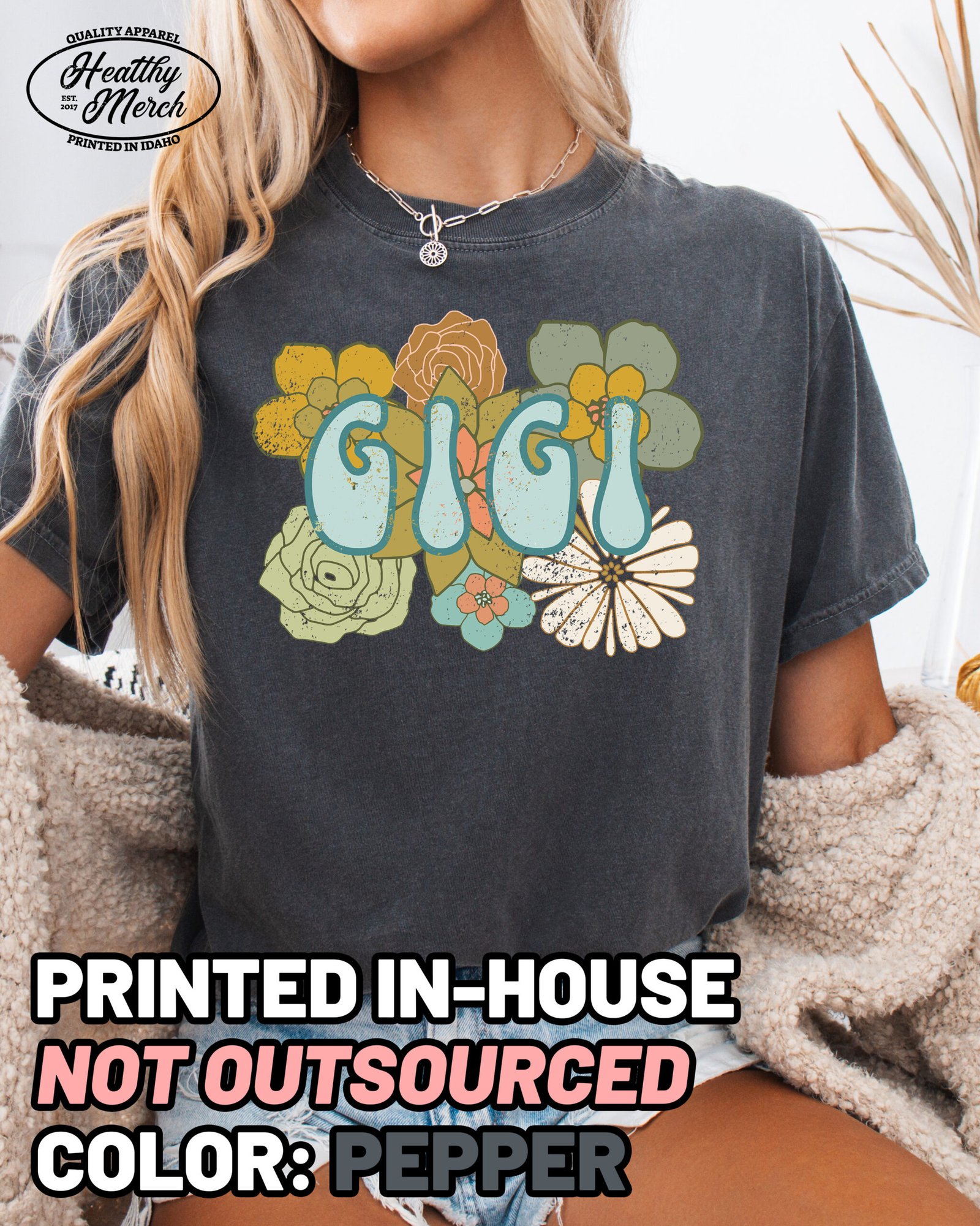Boho Flowers Gigi Shirt Comfort Colors Grandma Tee - Image 7
