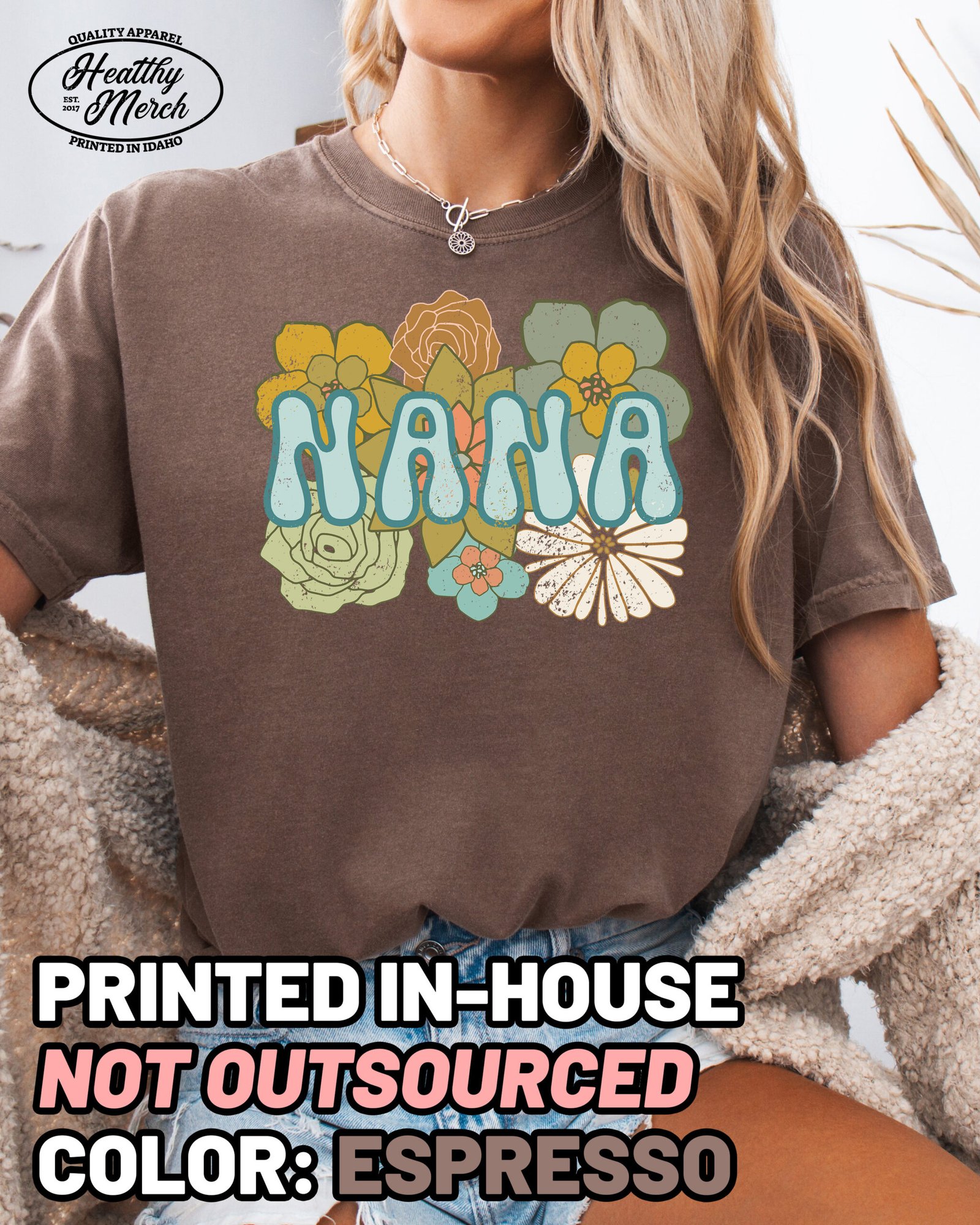 BOHO Nana Flower Retro Shirt Comfort Colors Grandma Tee - Image 11