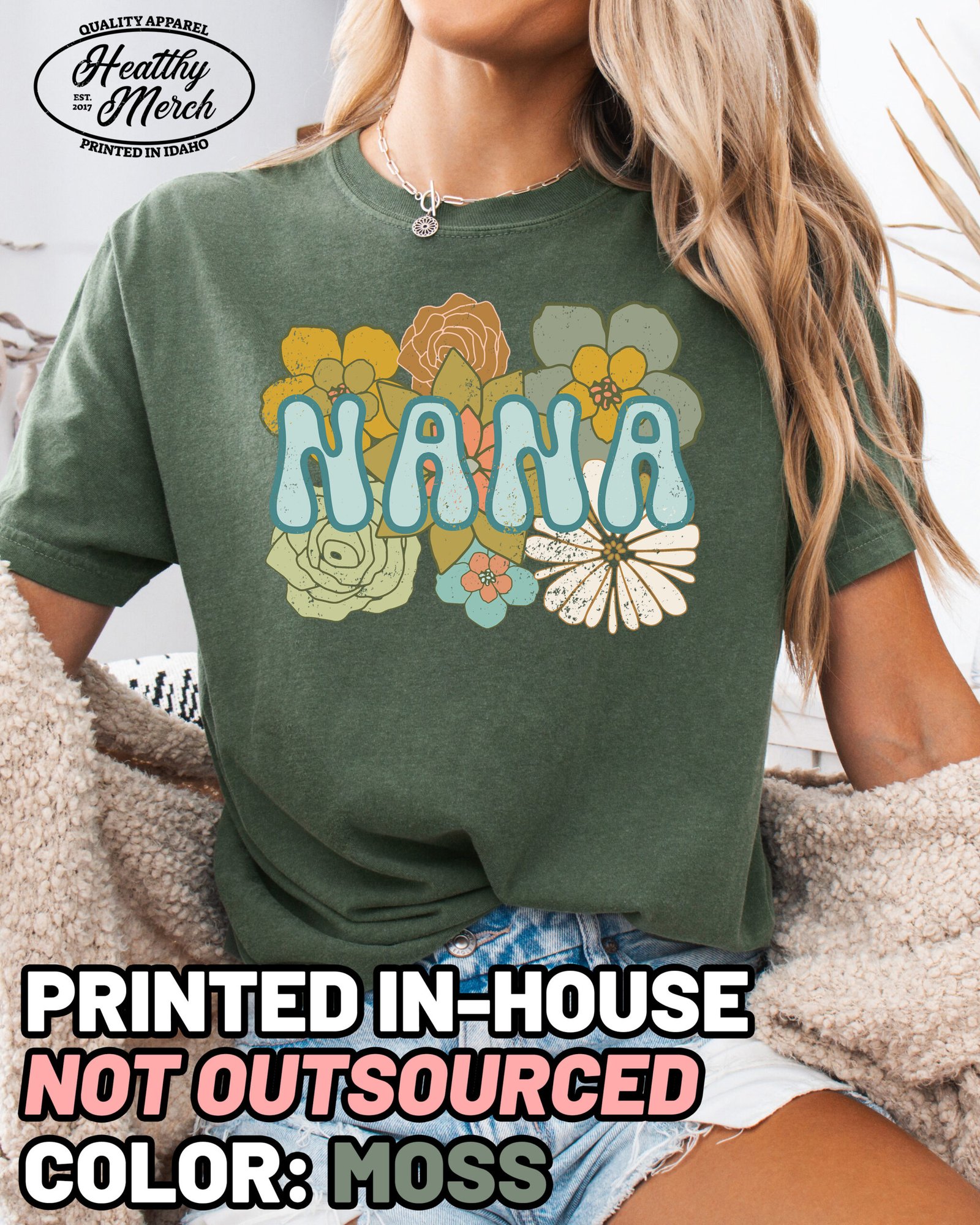 BOHO Nana Flower Retro Shirt Comfort Colors Grandma Tee - Image 1