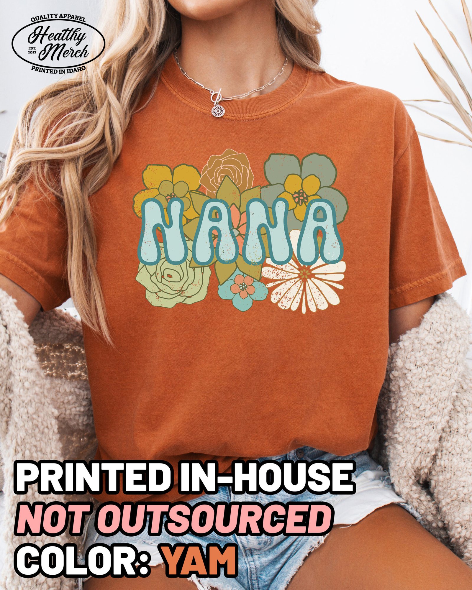 BOHO Nana Flower Retro Shirt Comfort Colors Grandma Tee - Image 10