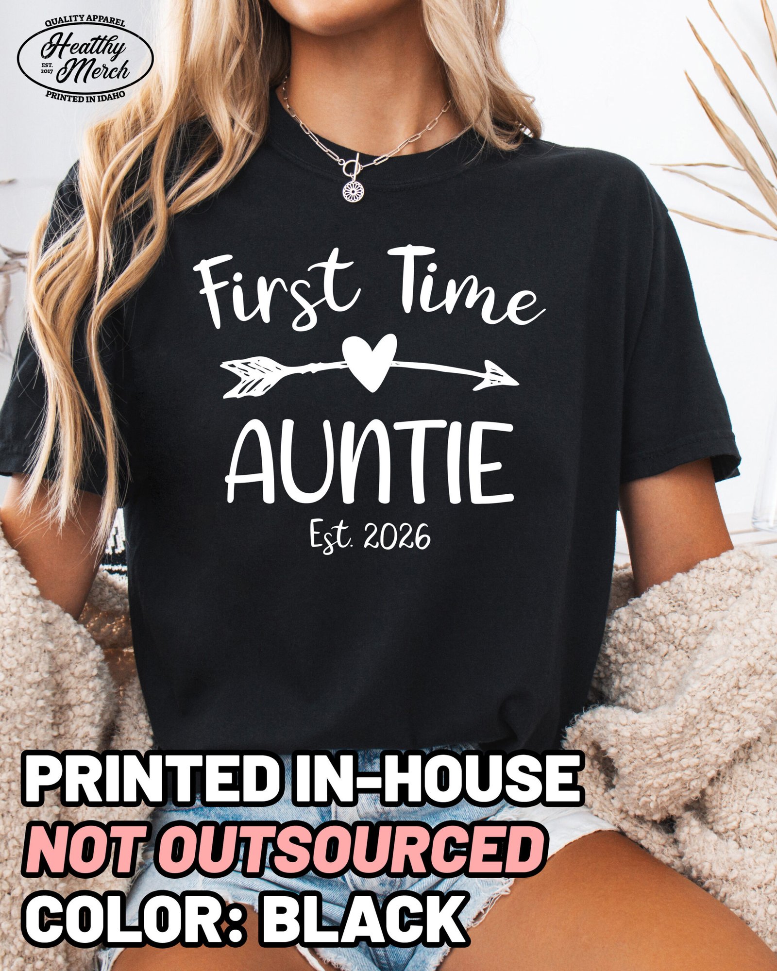 Custom First Time Auntie Shirt Comfort Colors Aunt Tee - Image 3