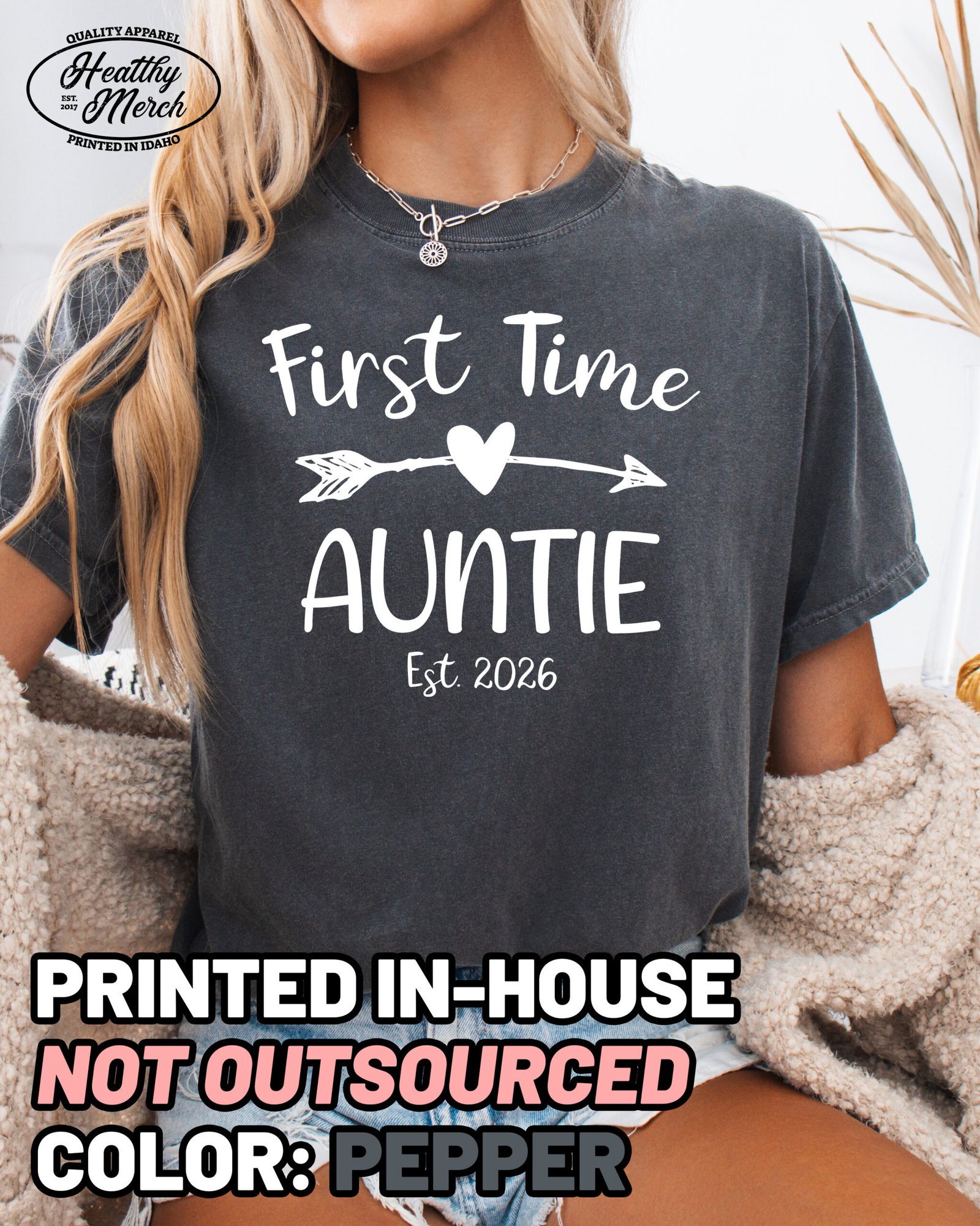 Custom First Time Auntie Shirt Comfort Colors Aunt Tee - Image 1