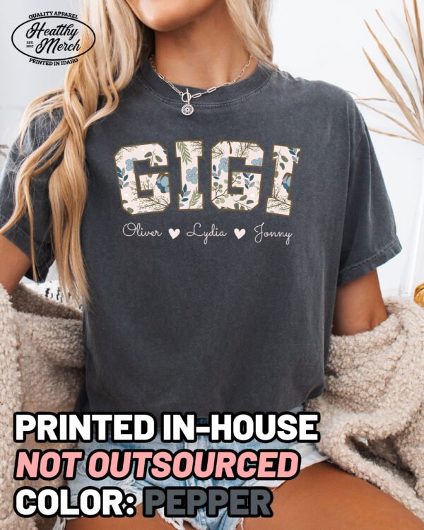 Personalized Floral Gigi Shirt Comfort Colors Custom Grandma Tee