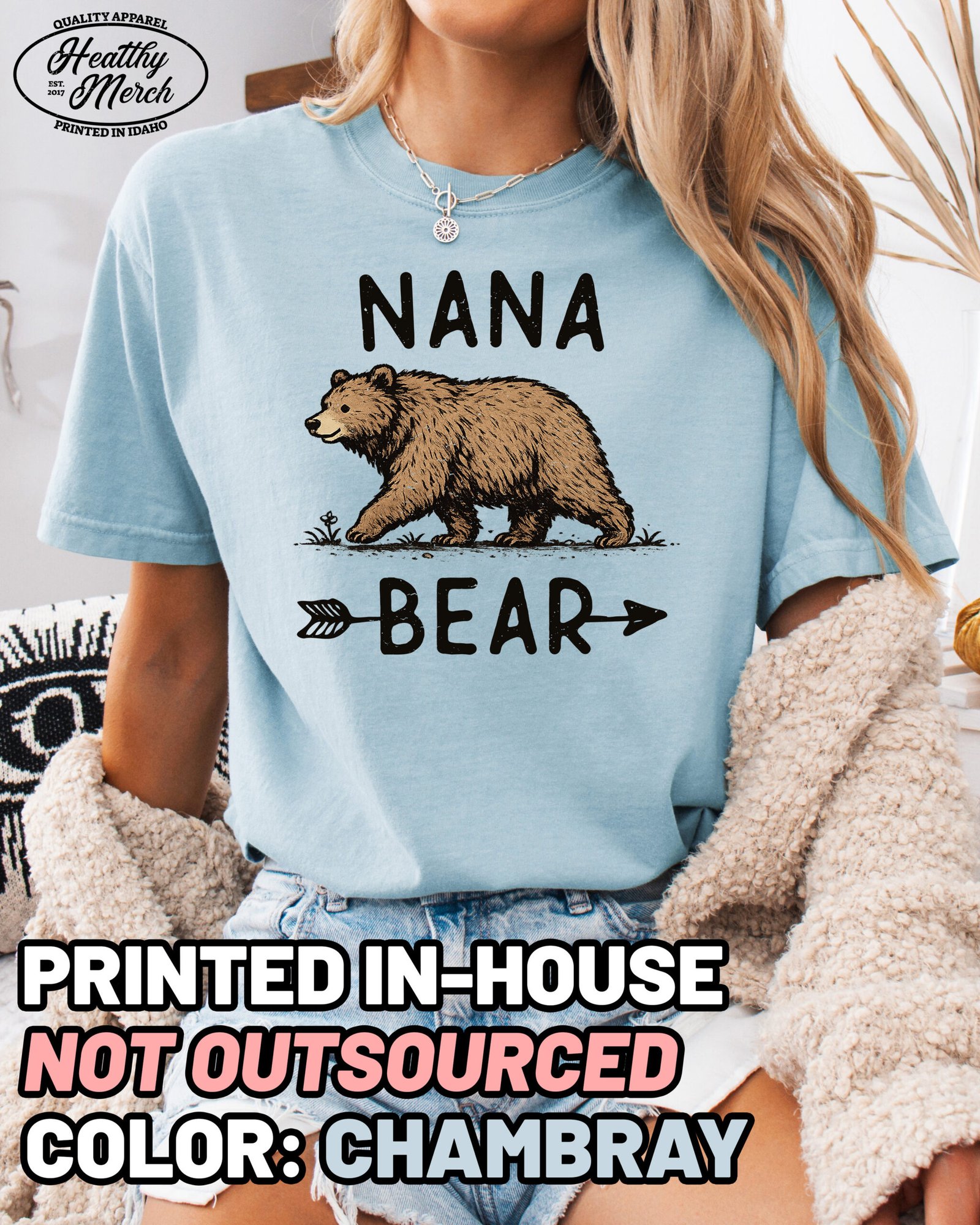 Nana Bear Graphic Shirt Comfort Colors Grandma Tee - Image 8
