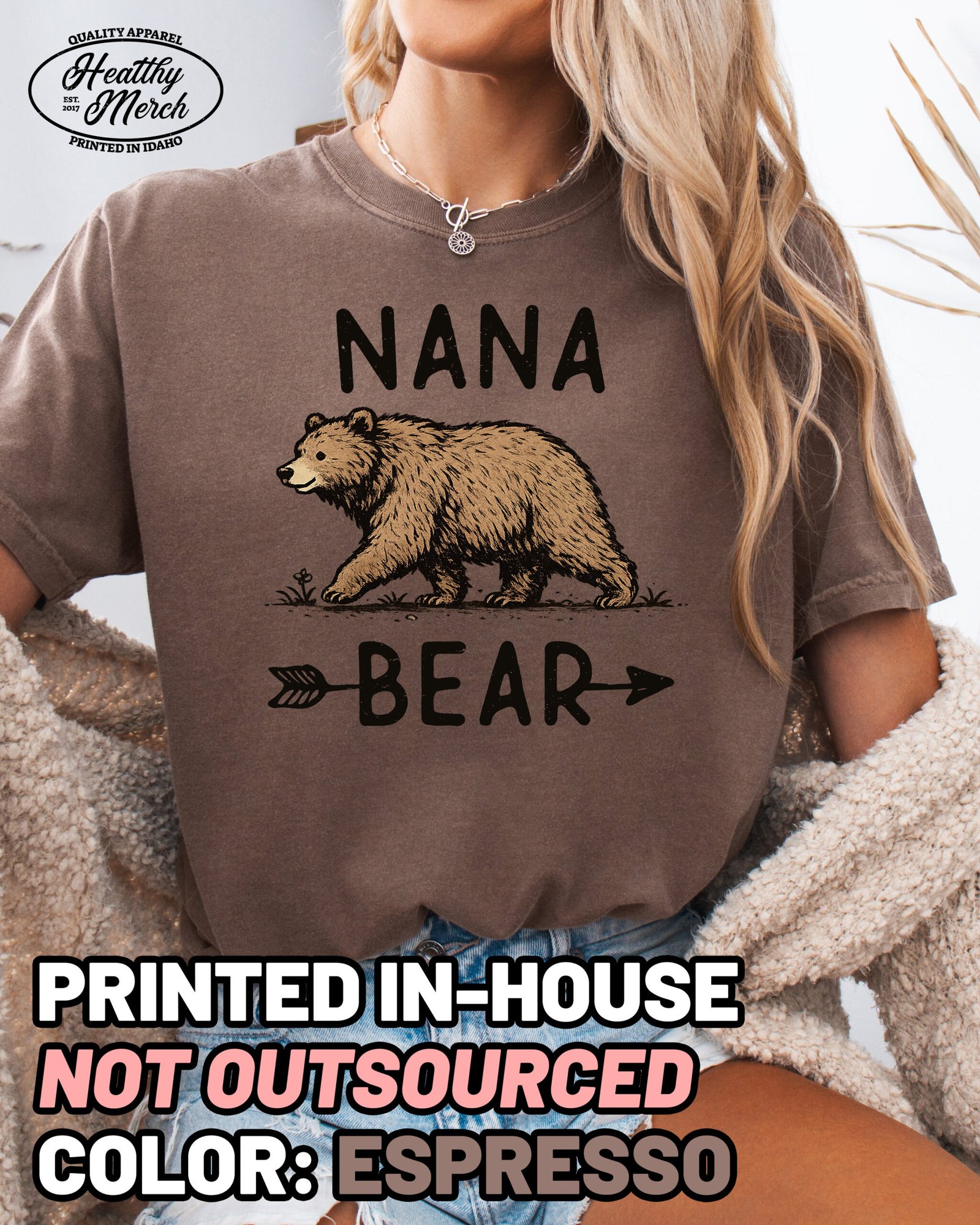 Nana Bear Graphic Shirt Comfort Colors Grandma Tee - Image 5