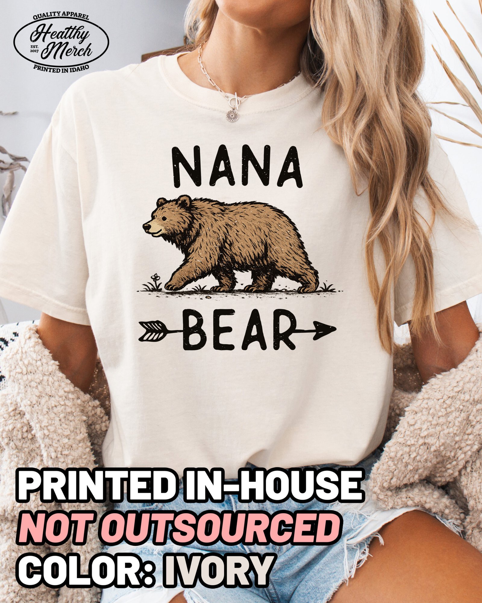 Nana Bear Graphic Shirt Comfort Colors Grandma Tee - Image 1