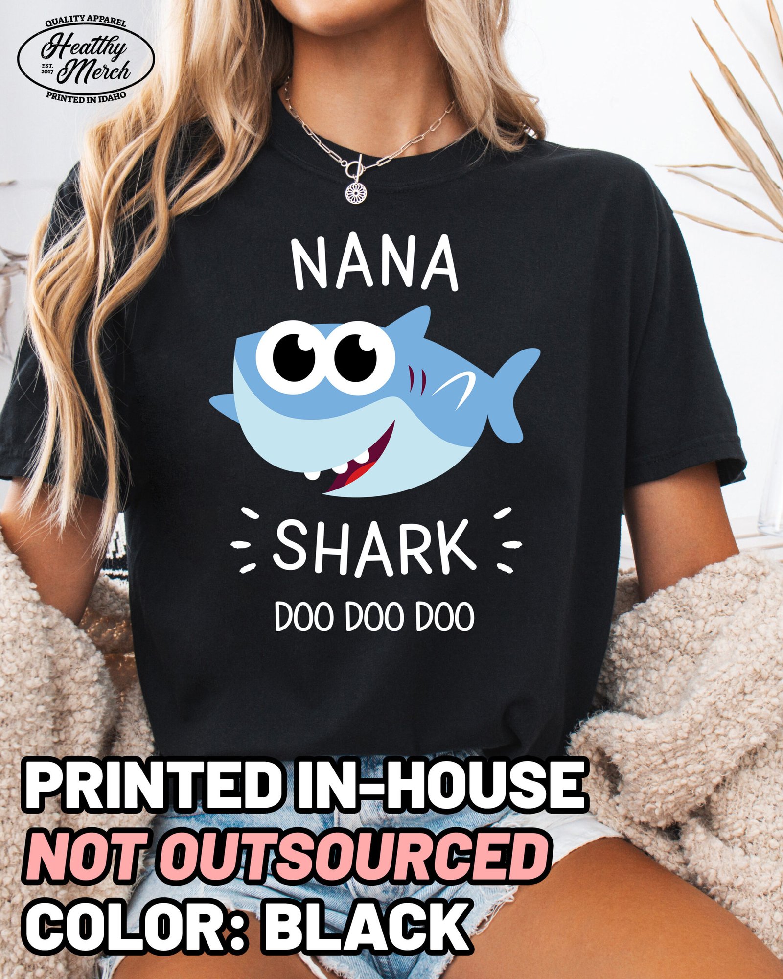 Nana Shark Shirt Comfort Colors Grandma Tee - Image 8