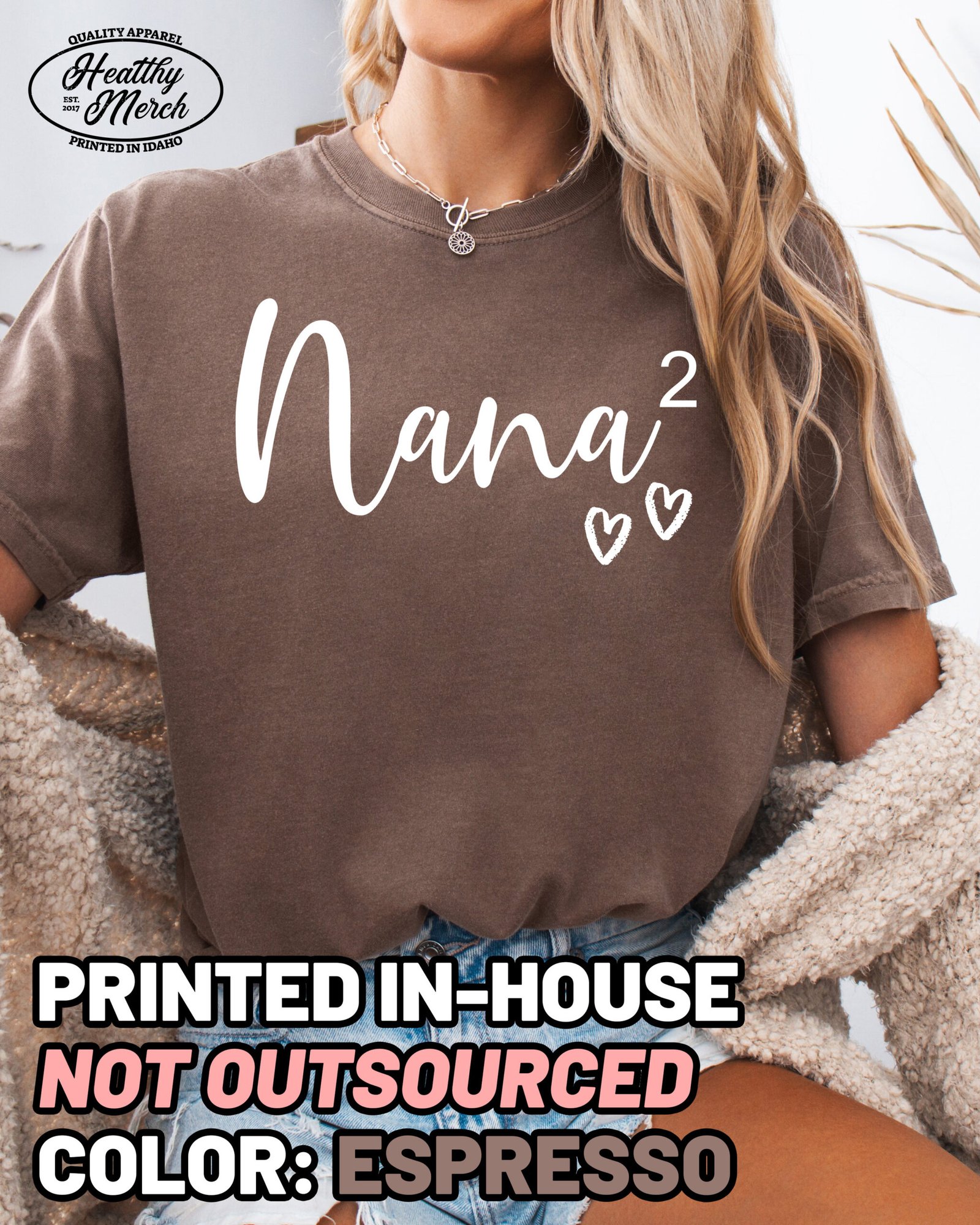 Custom Nana Squared Shirt Comfort Colors Personalized Grandma Tee - Image 4