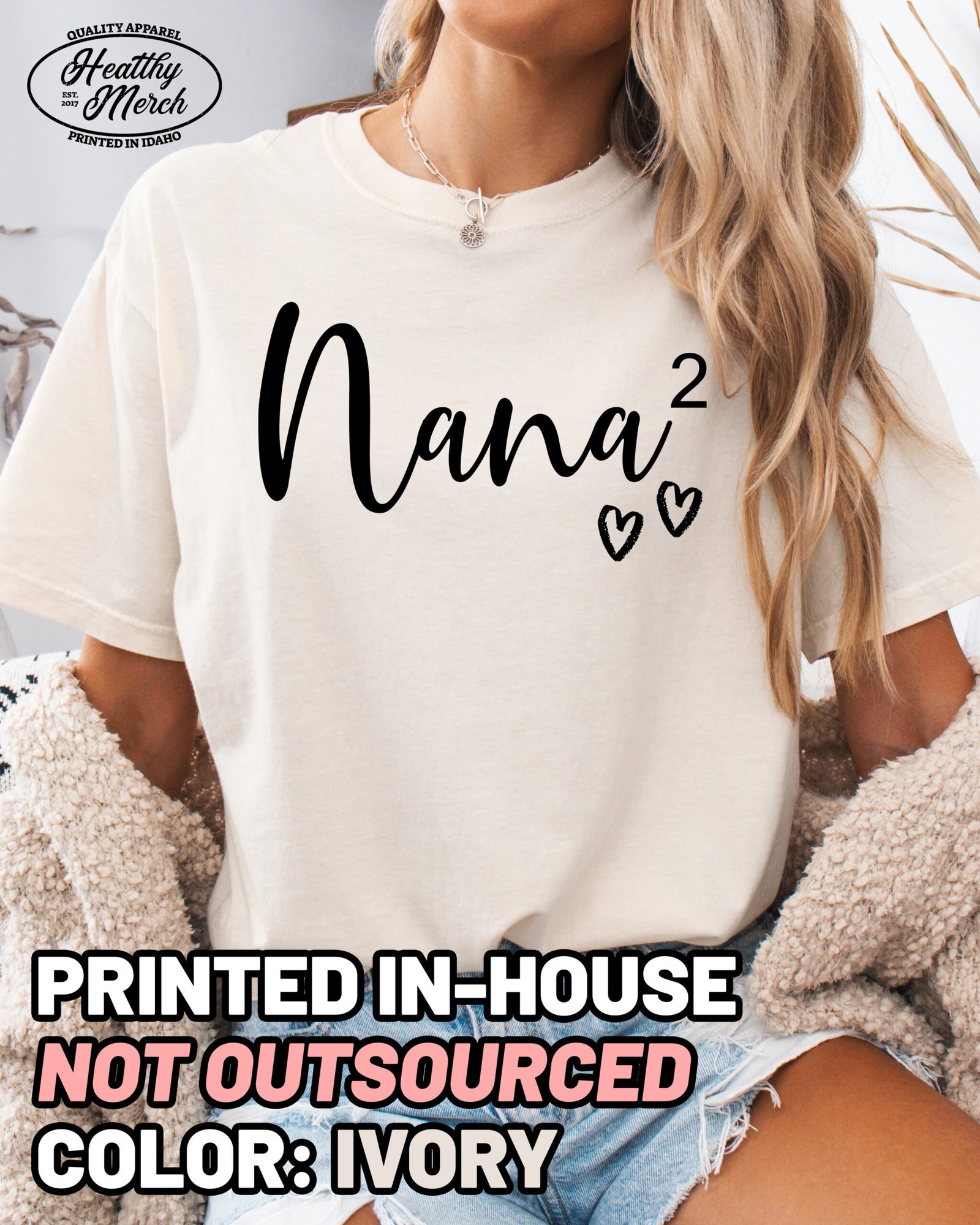 Custom Nana Squared Shirt Comfort Colors Personalized Grandma Tee - Image 5