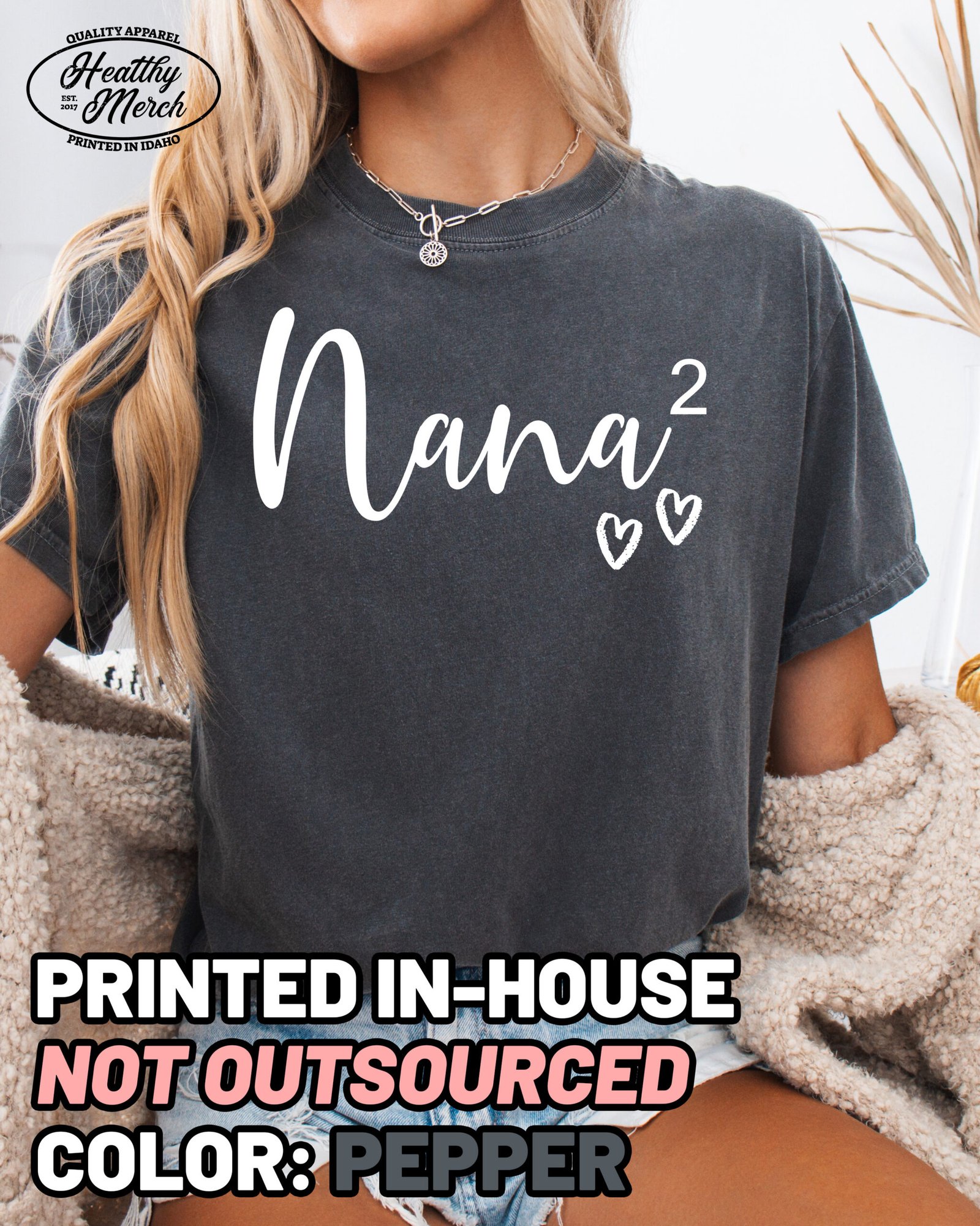 Custom Nana Squared Shirt Comfort Colors Personalized Grandma Tee - Image 7