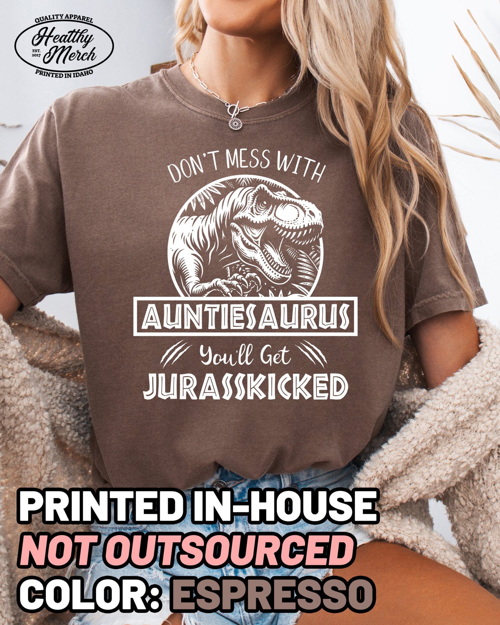 Jurassic Auntiesaurus Shirt Comfort Colors Aunt Tee - Image 3