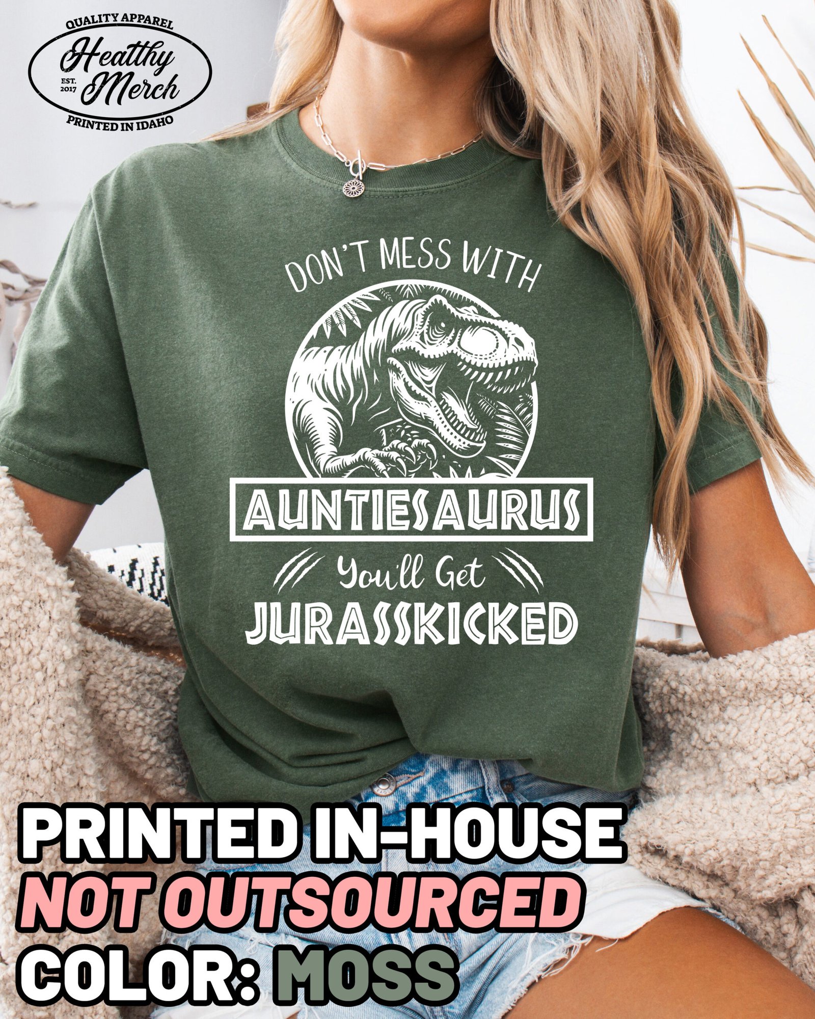 Jurassic Auntiesaurus Shirt Comfort Colors Aunt Tee - Image 2